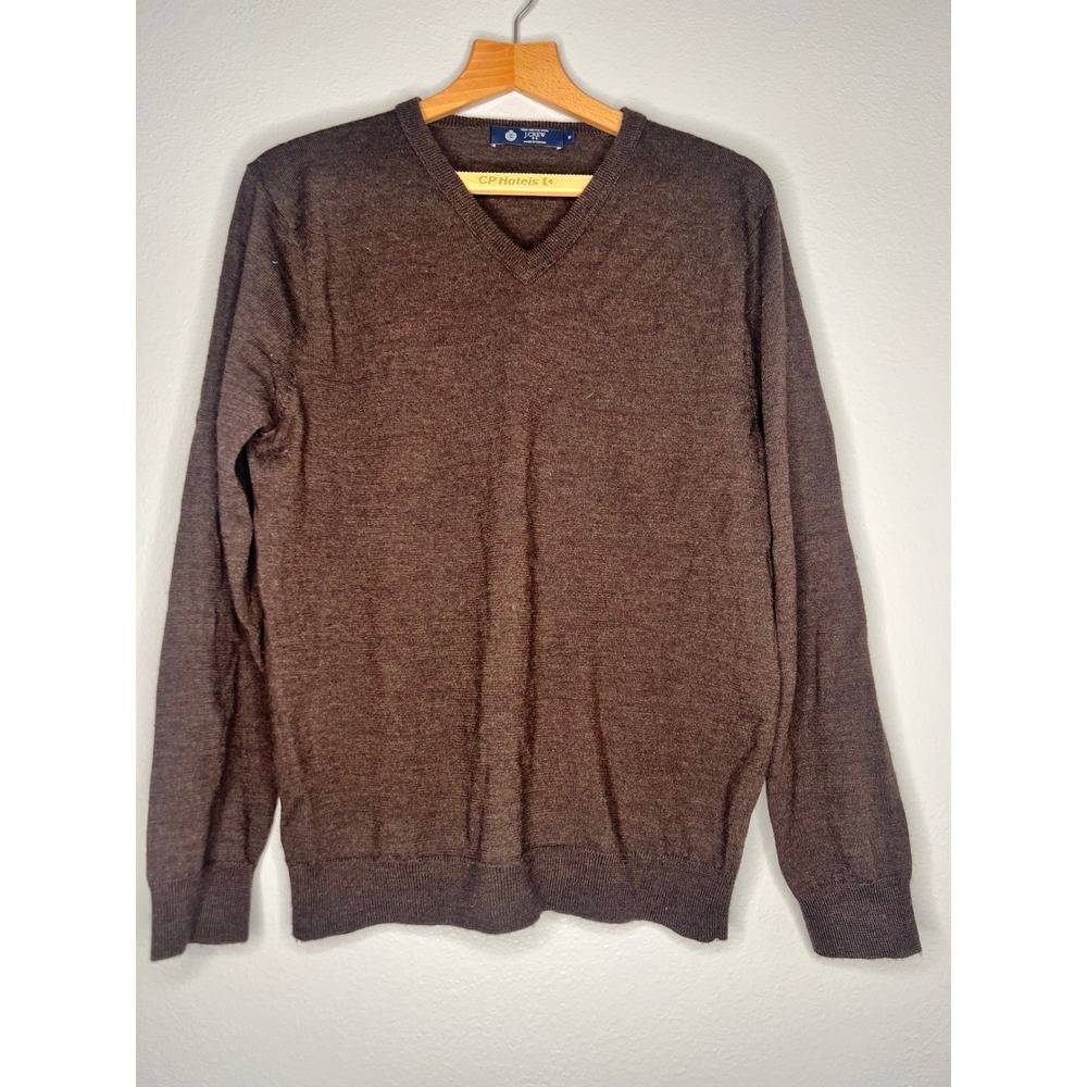 J.Crew Mens V-Neck Sweater Brown 100% Merino Wool Size M Layering Knit